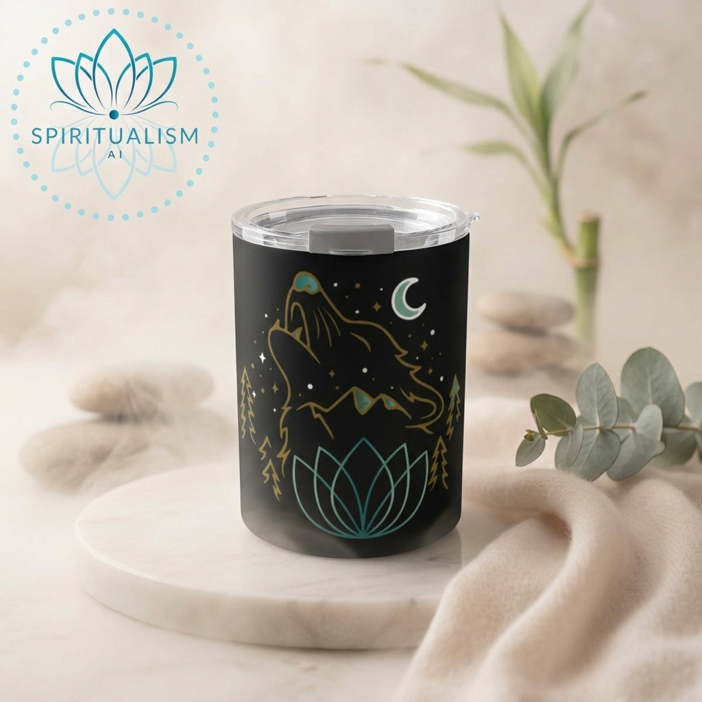Celestial Wolf 10oz Tumbler | Wolf Spirit Animal Cup | Spiritualism AI