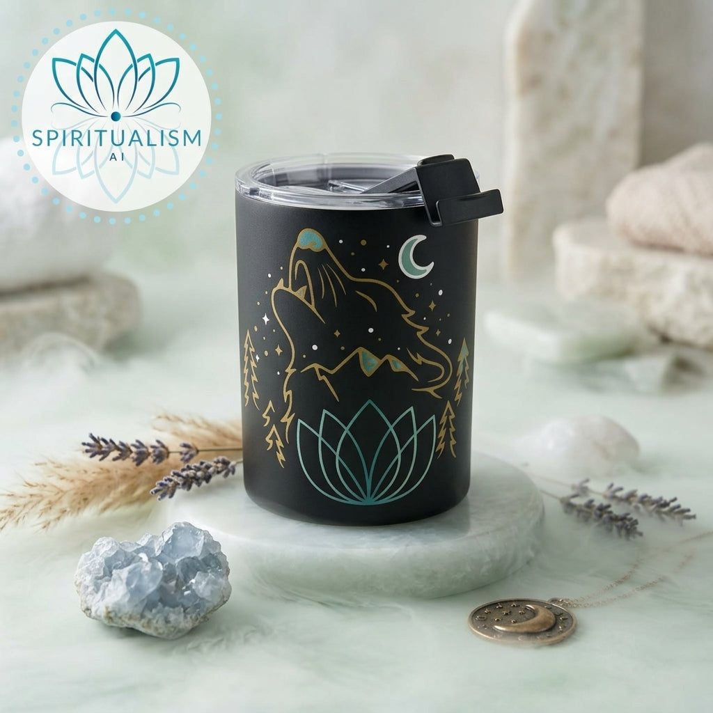 Celestial Wolf 10oz Tumbler | Wolf Spirit Animal Cup | Spiritualism AI