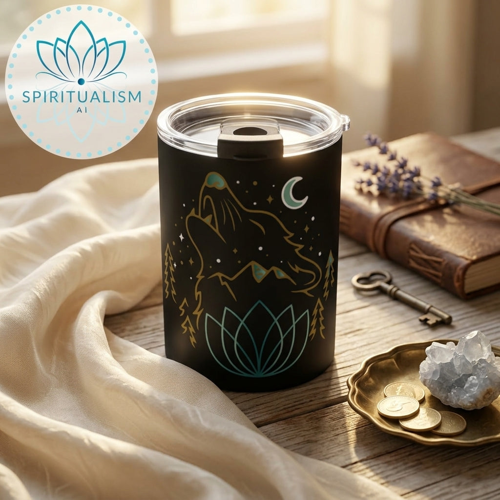 Celestial Wolf 10oz Tumbler | Wolf Spirit Animal Cup | Spiritualism AI
