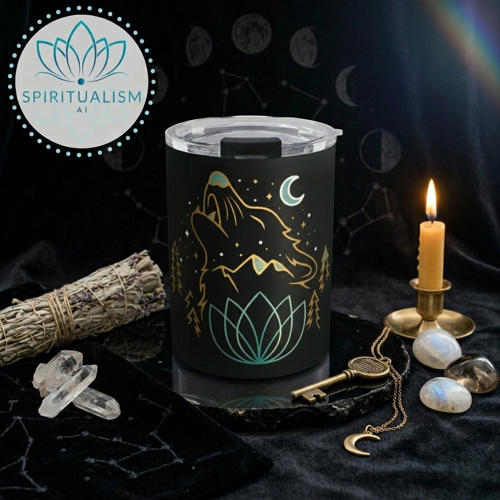 Celestial Wolf 10oz Tumbler | Wolf Spirit Animal Cup | Spiritualism AI