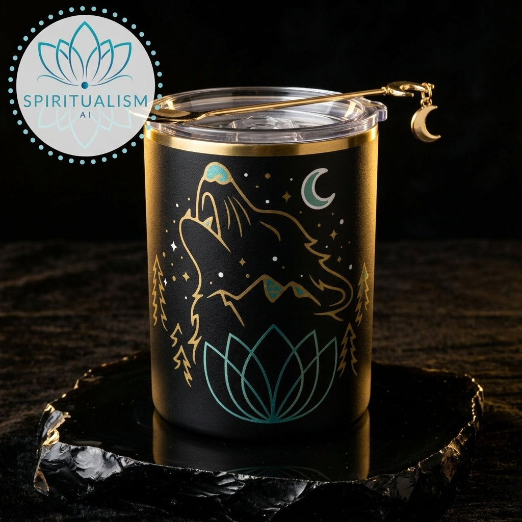 Celestial Wolf 10oz Tumbler | Wolf Spirit Animal Cup | Spiritualism AI