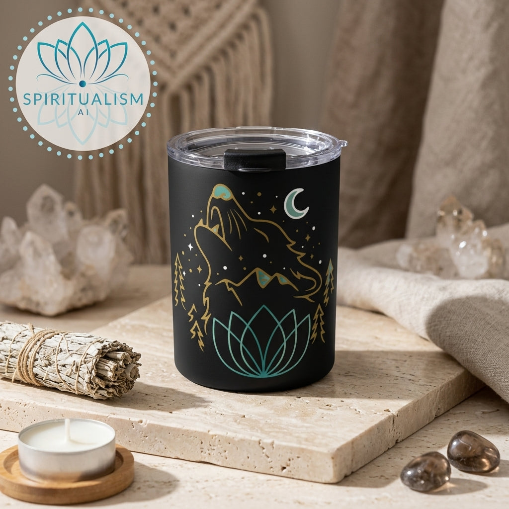 Celestial Wolf 10oz Tumbler | Wolf Spirit Animal Cup | Spiritualism AI