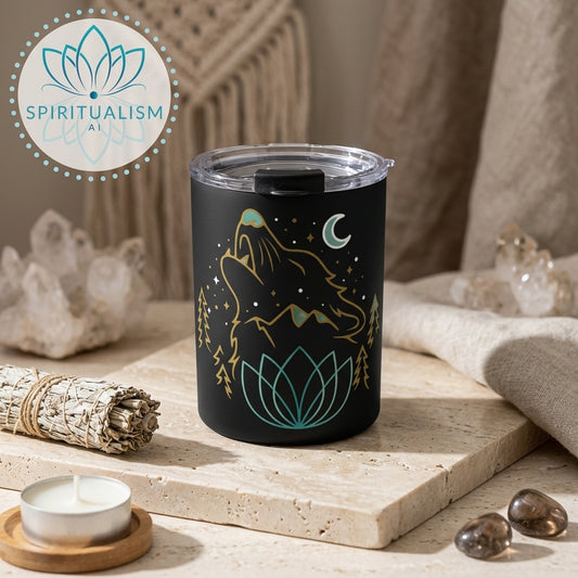 Celestial Wolf 10oz Tumbler | Wolf Spirit Animal Cup | Spiritualism AI