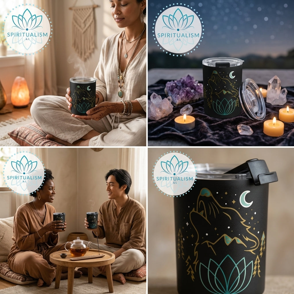 Celestial Wolf 10oz Tumbler | Wolf Spirit Animal Cup | Spiritualism AI