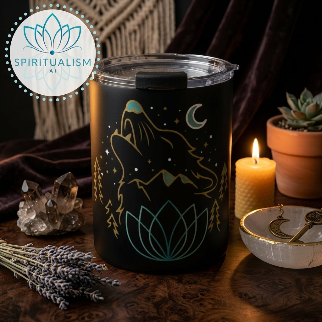 Celestial Wolf 10oz Tumbler | Wolf Spirit Animal Cup | Spiritualism AI