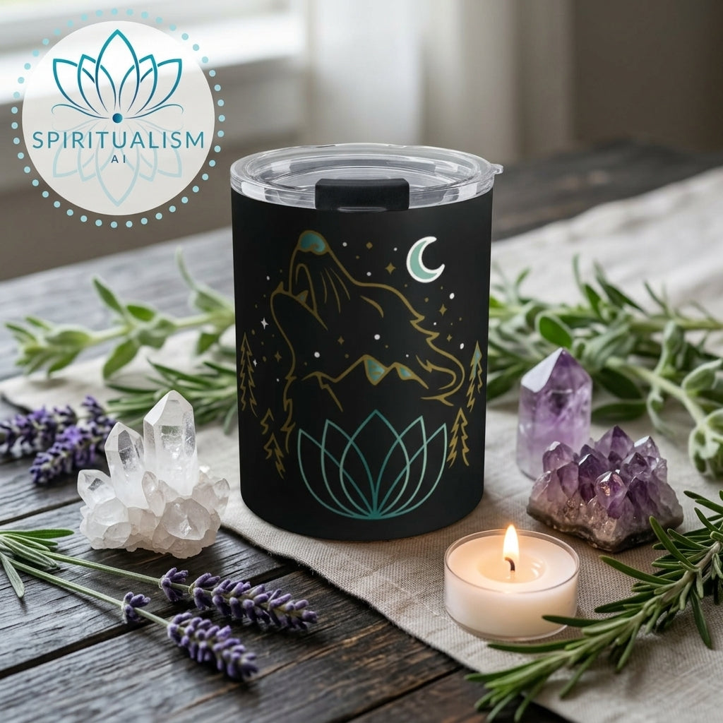 Celestial Wolf 10oz Tumbler | Wolf Spirit Animal Cup | Spiritualism AI