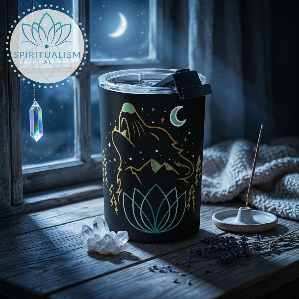 Celestial Wolf 10oz Tumbler | Wolf Spirit Animal Cup | Spiritualism AI