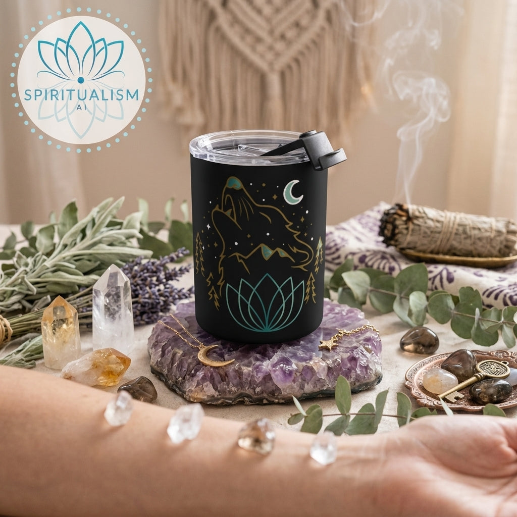 Celestial Wolf 10oz Tumbler | Wolf Spirit Animal Cup | Spiritualism AI