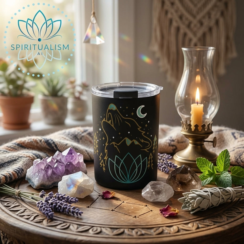 Celestial Wolf 10oz Tumbler | Wolf Spirit Animal Cup | Spiritualism AI