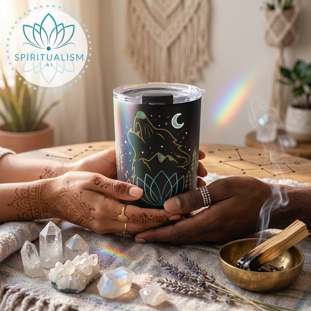 Celestial Wolf 10oz Tumbler | Wolf Spirit Animal Cup | Spiritualism AI