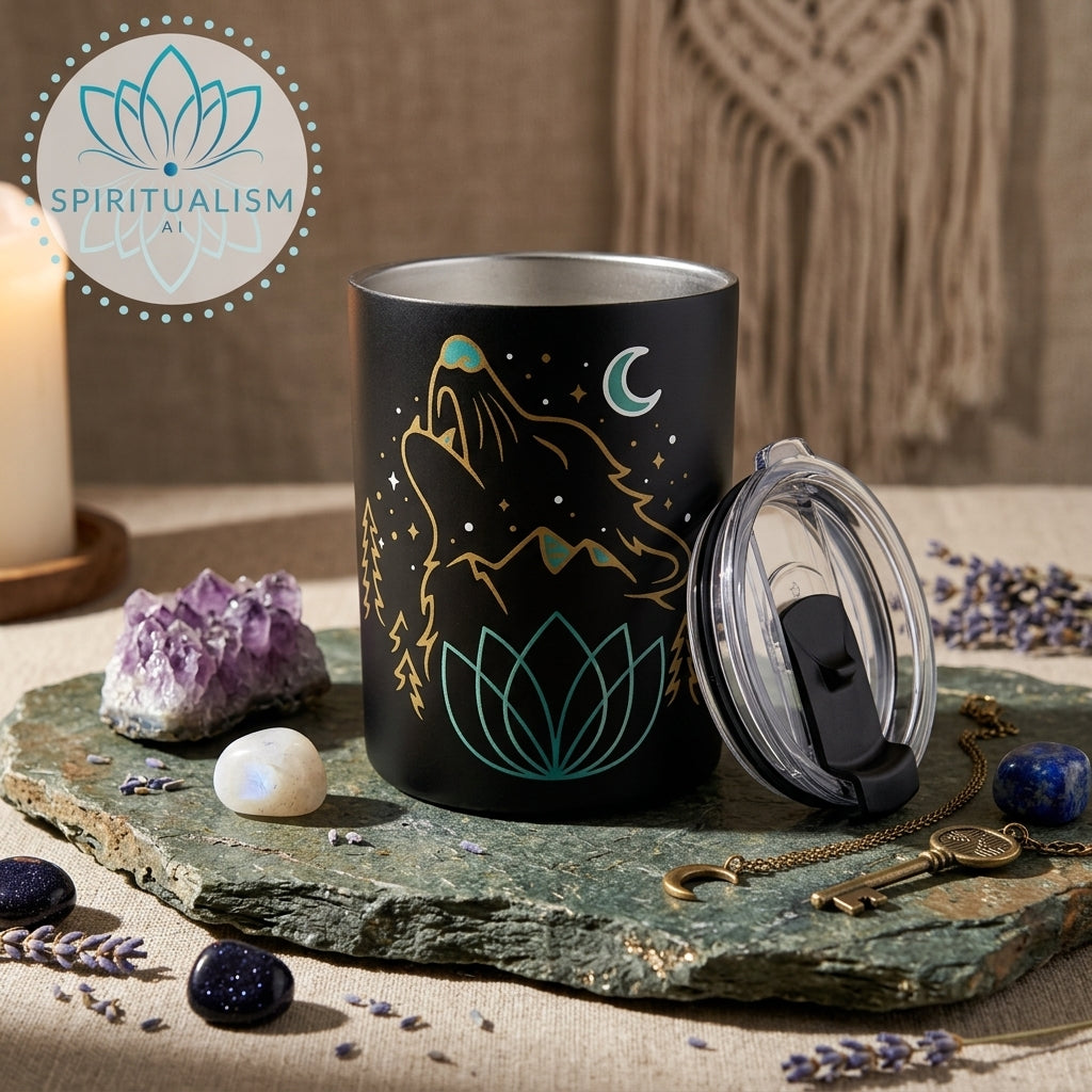 Celestial Wolf 10oz Tumbler | Wolf Spirit Animal Cup | Spiritualism AI