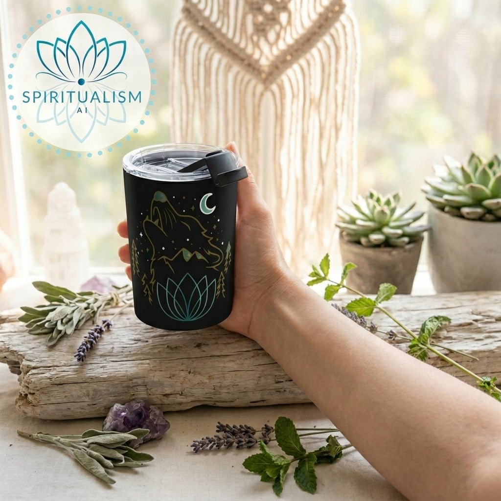 Celestial Wolf 10oz Tumbler | Wolf Spirit Animal Cup | Spiritualism AI