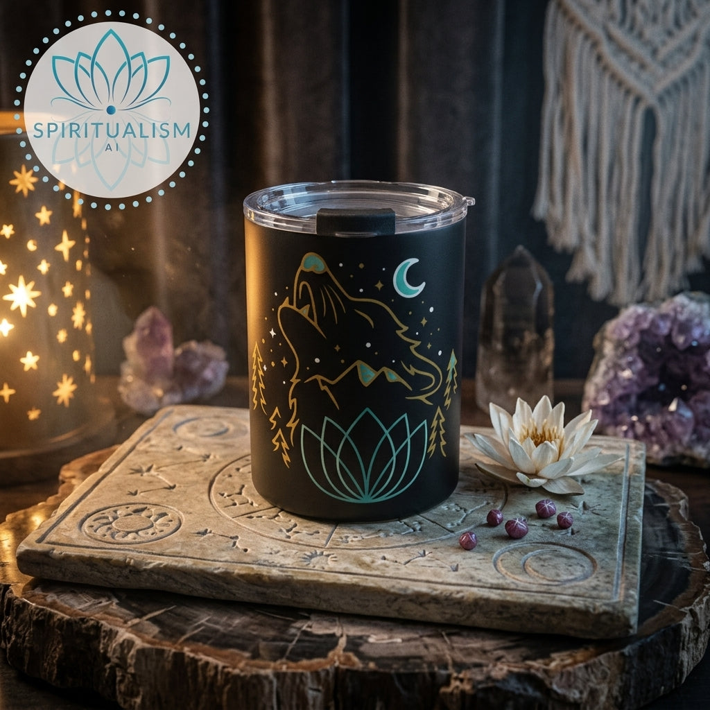 Celestial Wolf 10oz Tumbler | Wolf Spirit Animal Cup | Spiritualism AI