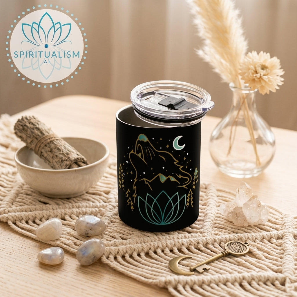 Celestial Wolf 10oz Tumbler | Wolf Spirit Animal Cup | Spiritualism AI