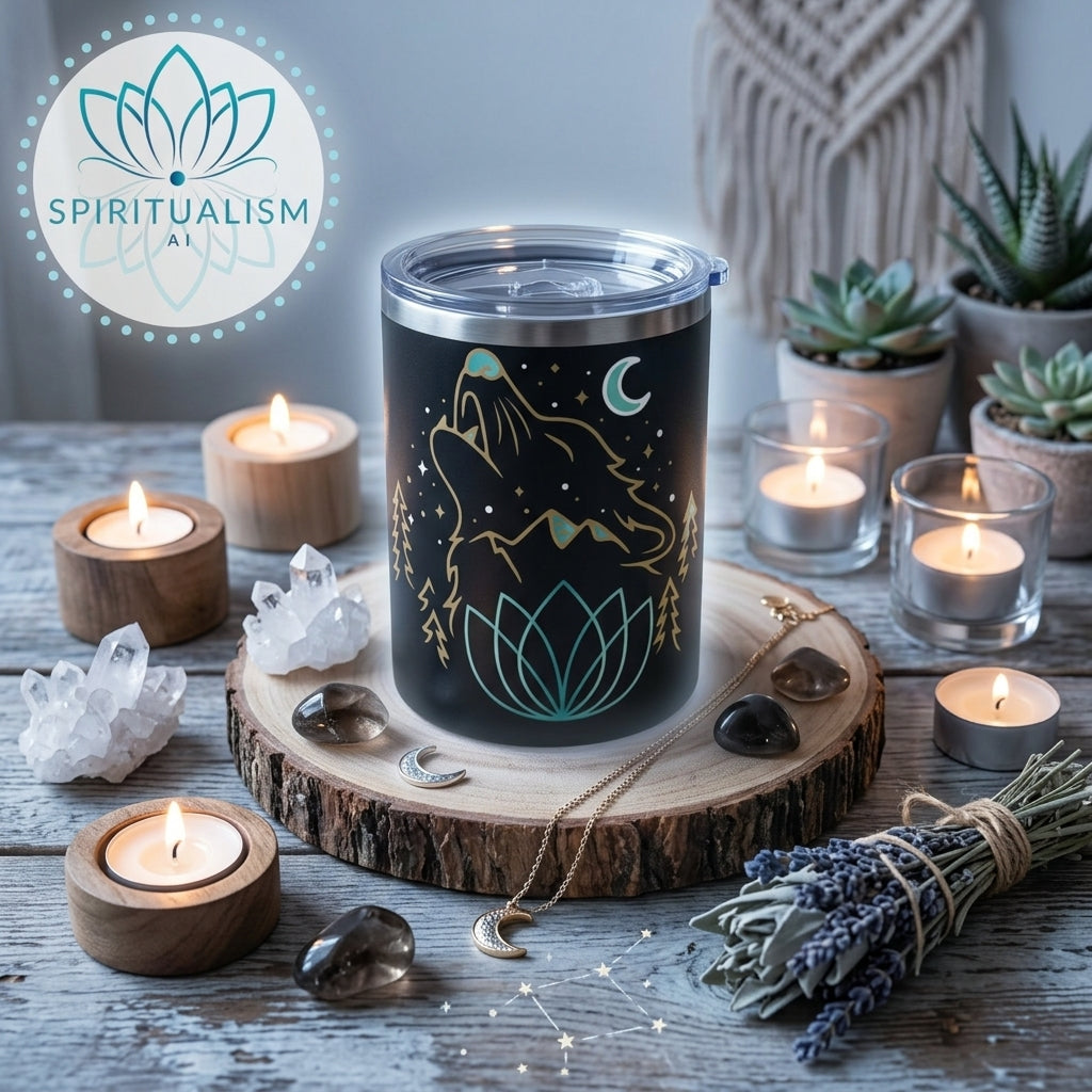 Celestial Wolf 10oz Tumbler | Wolf Spirit Animal Cup | Spiritualism AI