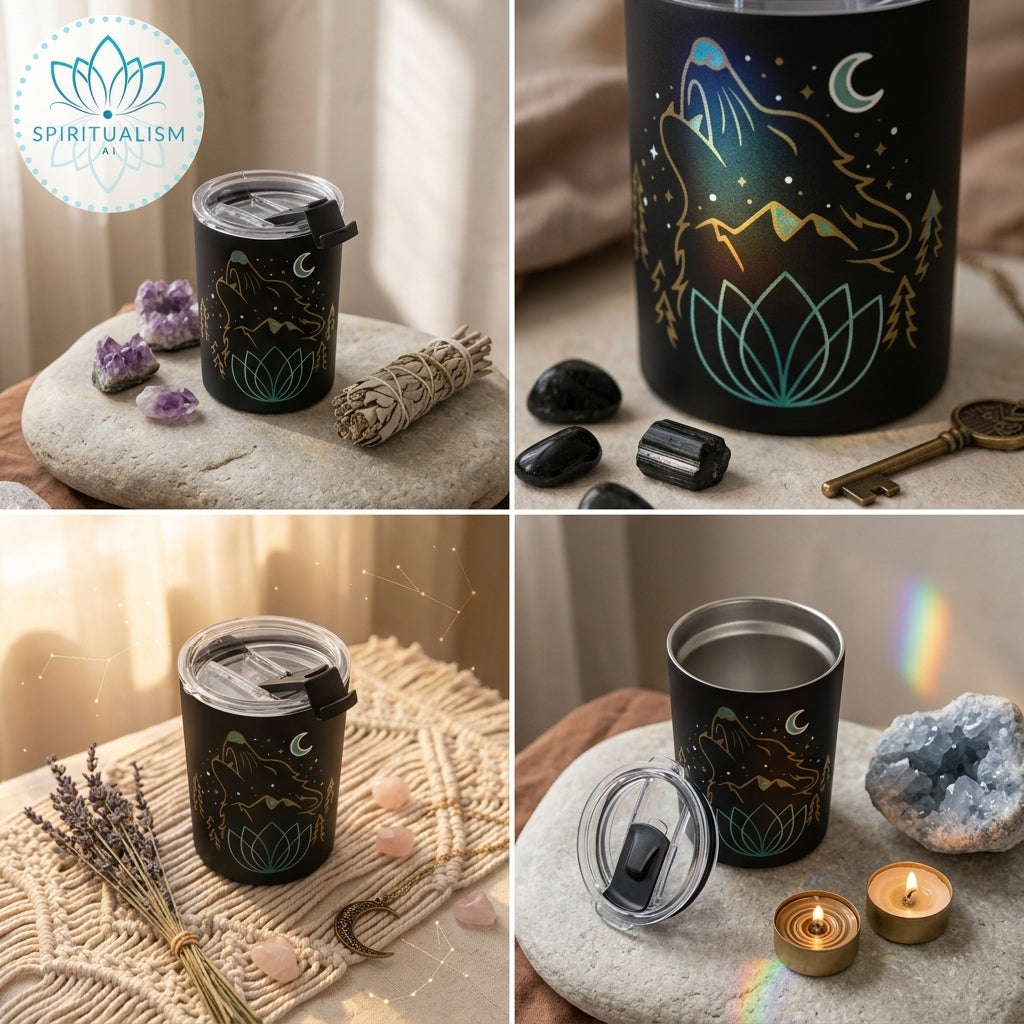 Celestial Wolf 10oz Tumbler | Wolf Spirit Animal Cup | Spiritualism AI