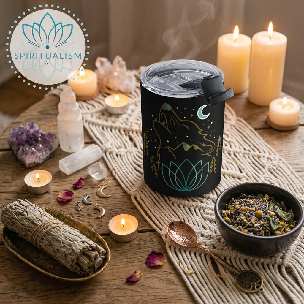 Celestial Wolf 10oz Tumbler | Wolf Spirit Animal Cup | Spiritualism AI