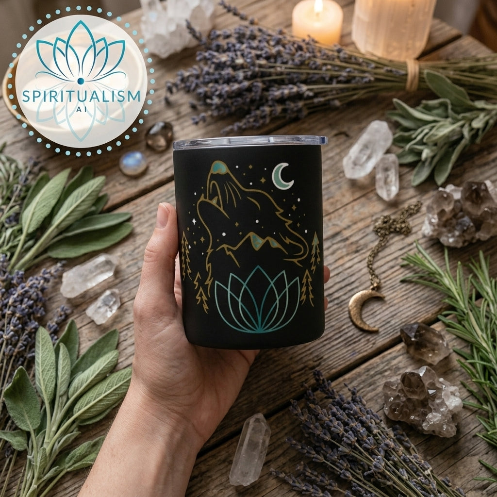 Celestial Wolf 10oz Tumbler | Wolf Spirit Animal Cup | Spiritualism AI
