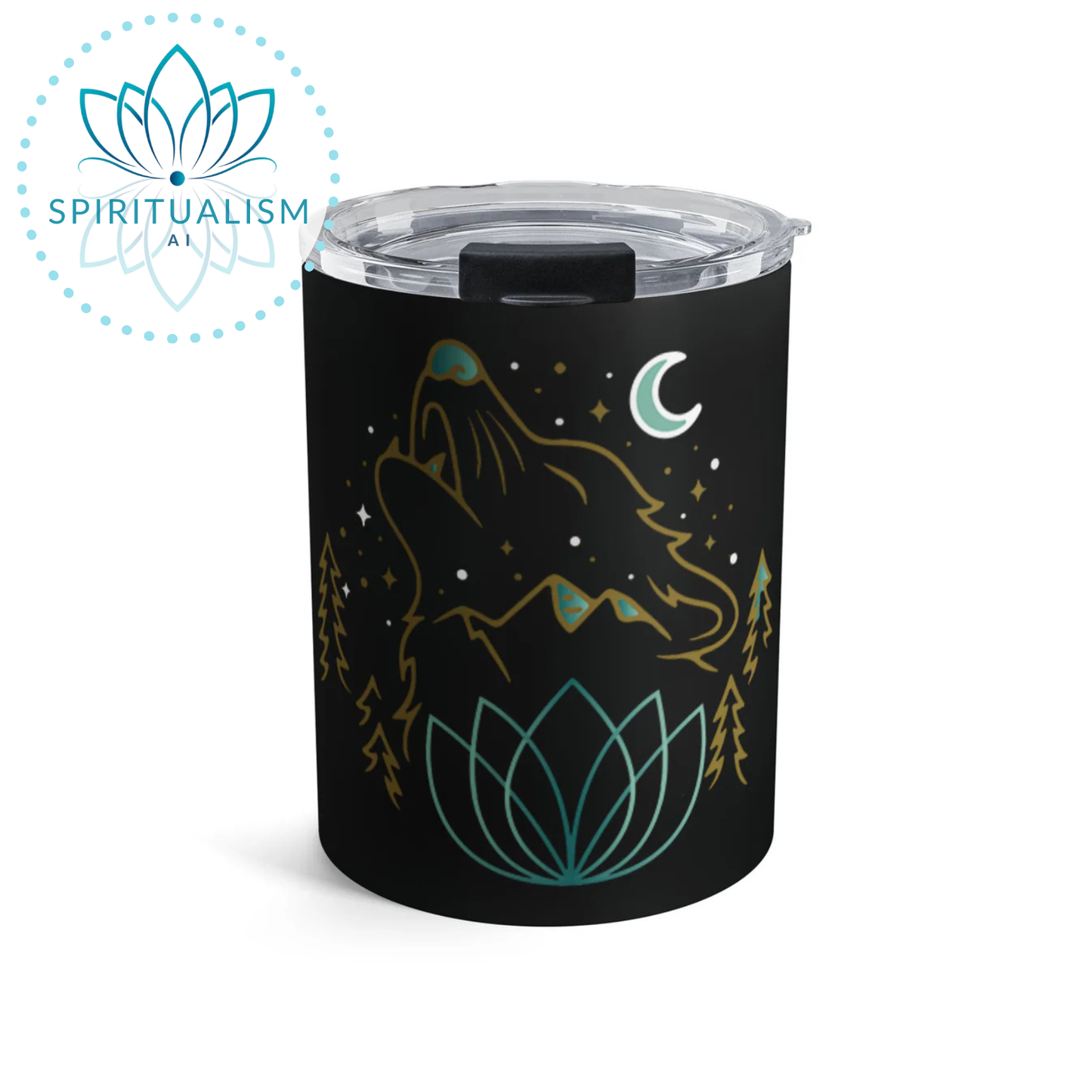Celestial Wolf 10oz Tumbler | Wolf Spirit Animal Cup | Spiritualism AI