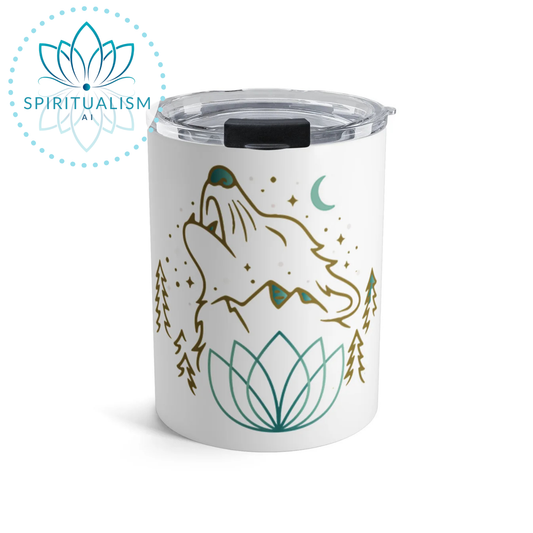 Celestial Wolf White Tumbler | Moon Wolf Cup | Spiritualism AI