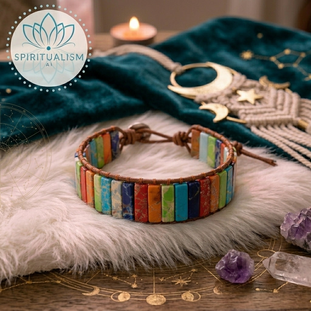 7 Chakra Imperial Jasper Bracelet | Natural Stone Leather Wrap | Spiritual Gift | Stardust Market