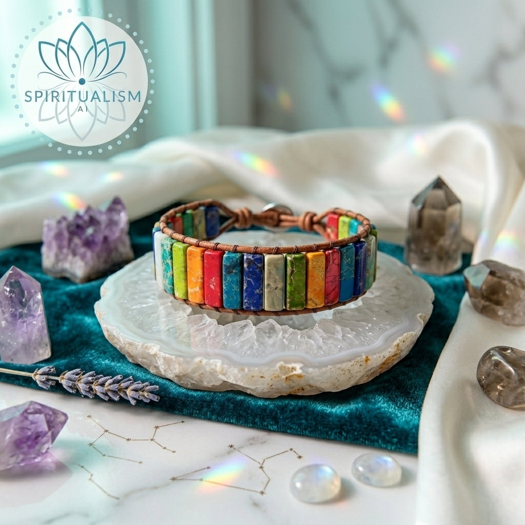 7 Chakra Imperial Jasper Bracelet | Natural Stone Leather Wrap | Spiritual Gift | Stardust Market