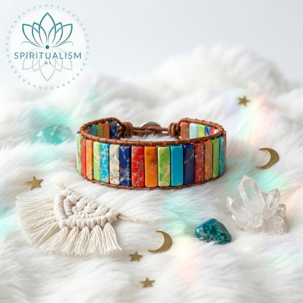 7 Chakra Imperial Jasper Bracelet | Natural Stone Leather Wrap | Spiritual Gift | Stardust Market
