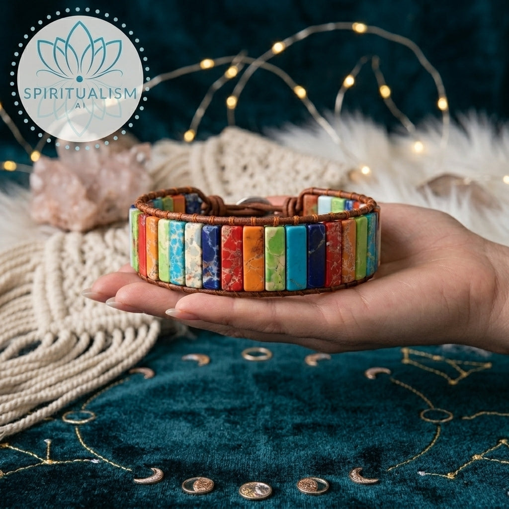 7 Chakra Imperial Jasper Bracelet | Natural Stone Leather Wrap | Spiritual Gift | Stardust Market