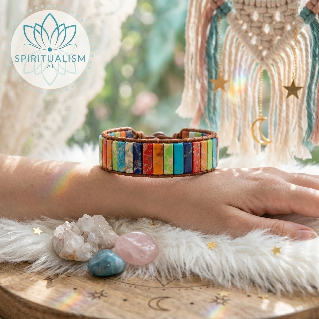 7 Chakra Imperial Jasper Bracelet | Natural Stone Leather Wrap | Spiritual Gift | Stardust Market