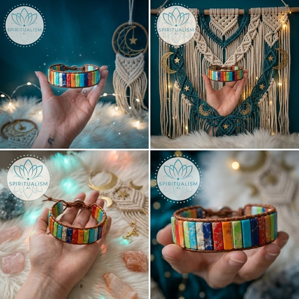 7 Chakra Imperial Jasper Bracelet | Natural Stone Leather Wrap | Spiritual Gift | Stardust Market