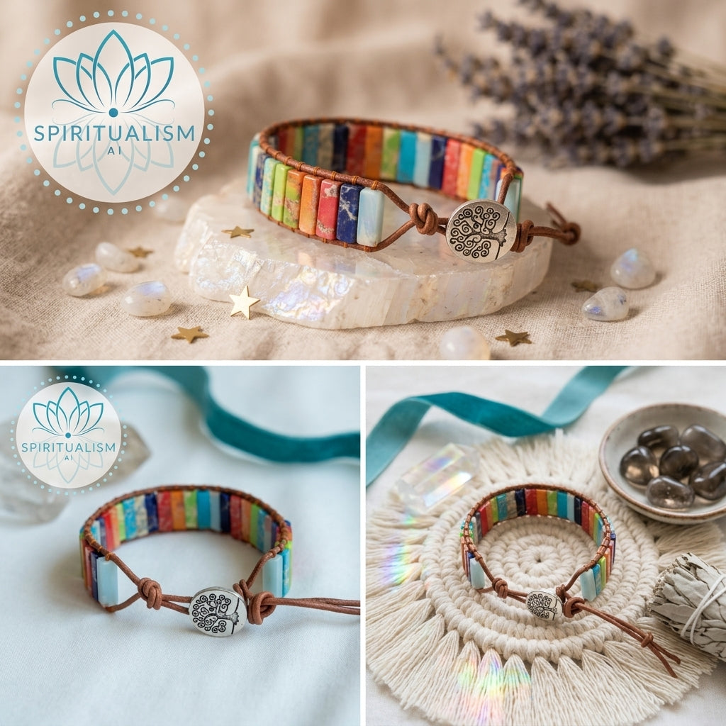 7 Chakra Imperial Jasper Bracelet | Natural Stone Leather Wrap | Spiritual Gift | Stardust Market