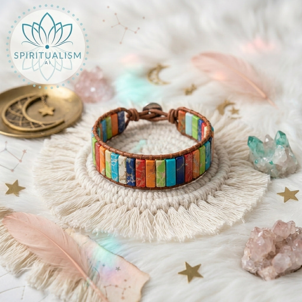 7 Chakra Imperial Jasper Bracelet | Natural Stone Leather Wrap | Spiritual Gift | Stardust Market