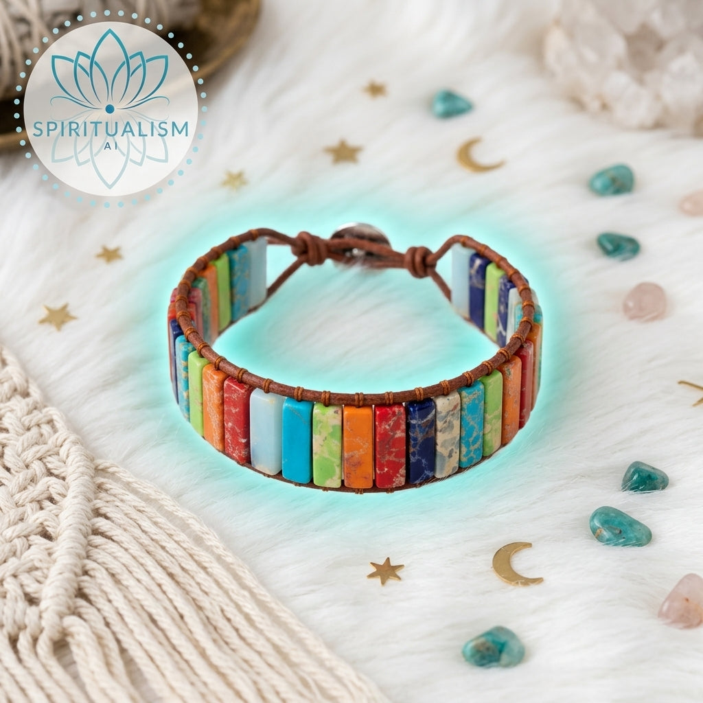 7 Chakra Imperial Jasper Bracelet | Natural Stone Leather Wrap | Spiritual Gift | Stardust Market