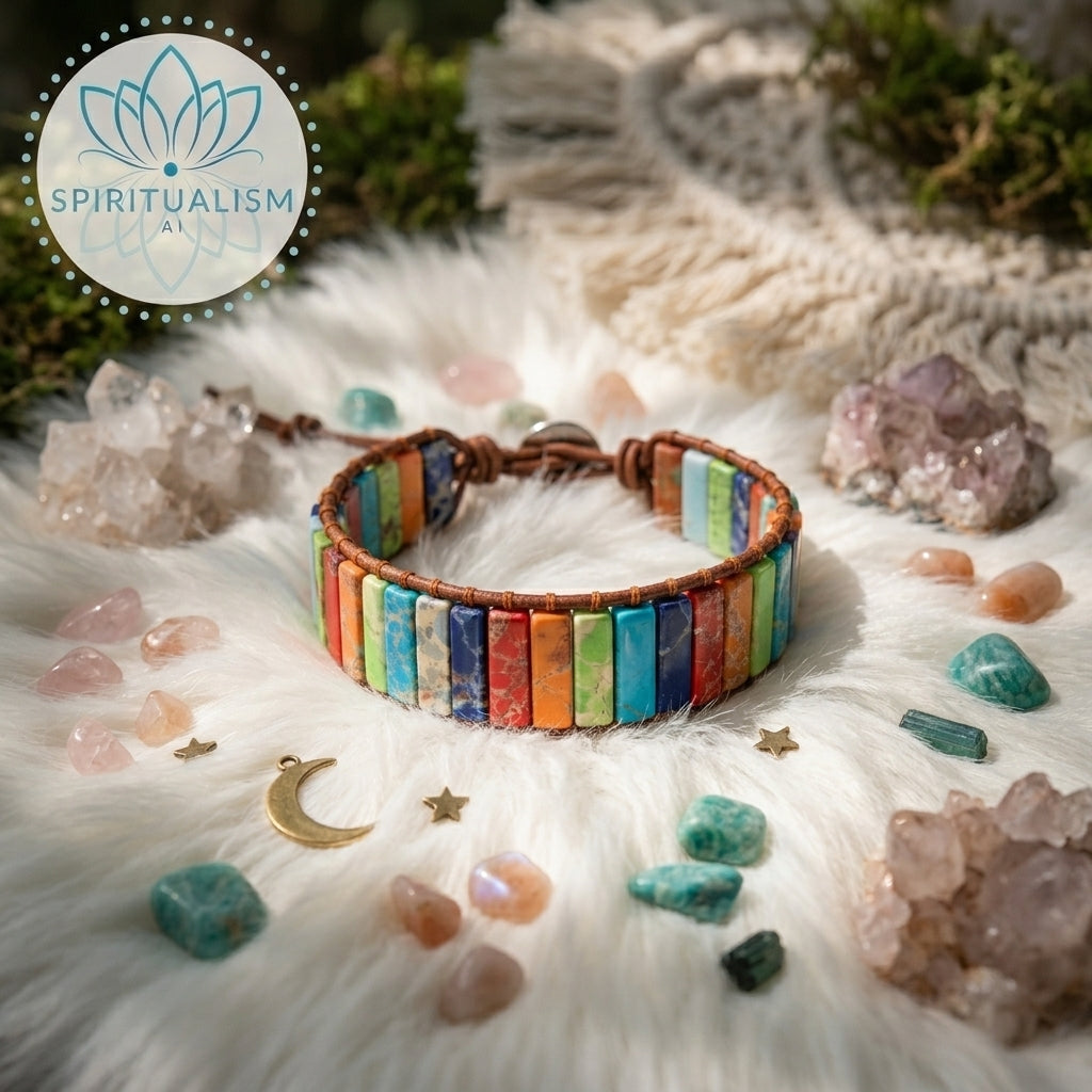 7 Chakra Imperial Jasper Bracelet | Natural Stone Leather Wrap | Spiritual Gift | Stardust Market