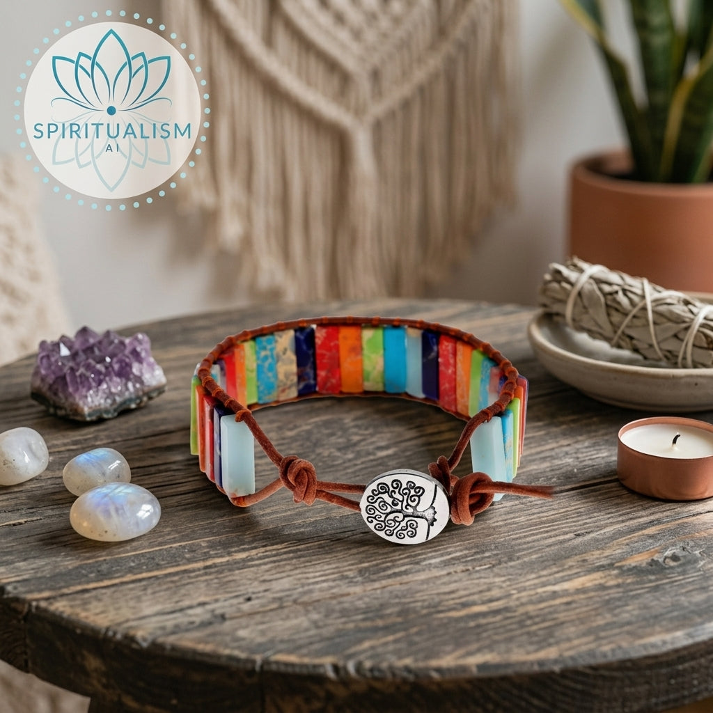 7 Chakra Imperial Jasper Bracelet | Natural Stone Leather Wrap | Spiritual Gift | Stardust Market
