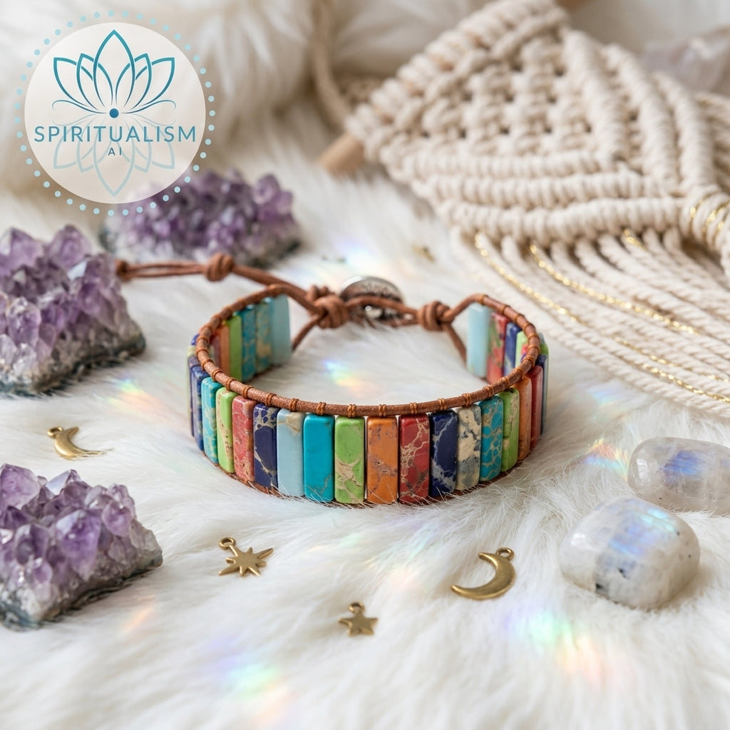 7 Chakra Imperial Jasper Bracelet | Natural Stone Leather Wrap | Spiritual Gift | Stardust Market