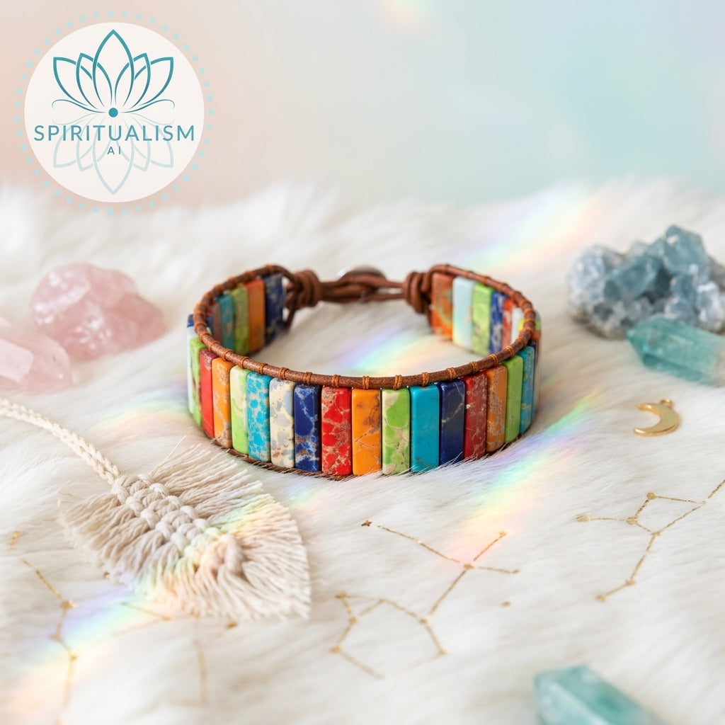 7 Chakra Imperial Jasper Bracelet | Natural Stone Leather Wrap | Spiritual Gift | Stardust Market