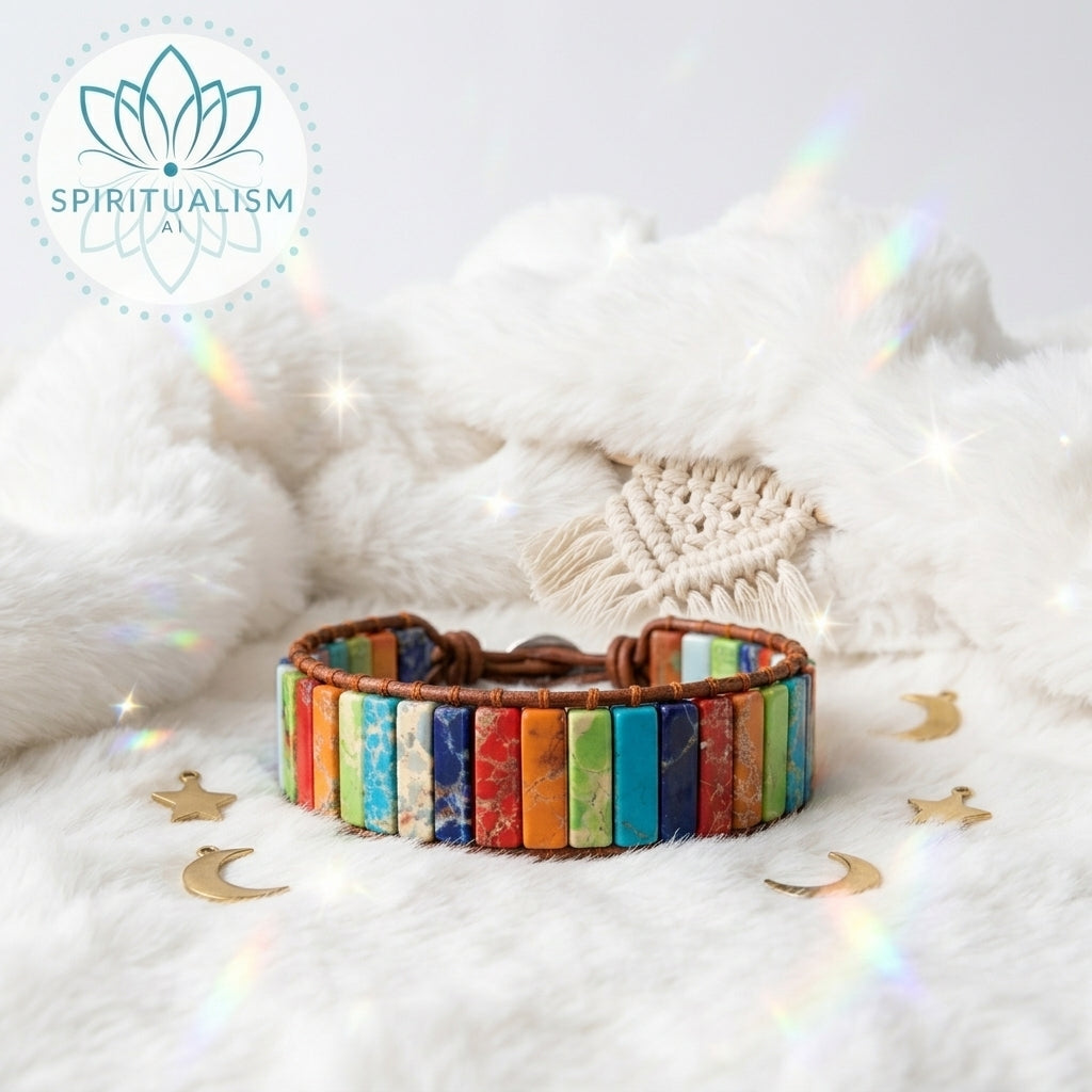 7 Chakra Imperial Jasper Bracelet | Natural Stone Leather Wrap | Spiritual Gift | Stardust Market