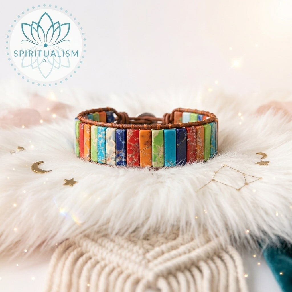 7 Chakra Imperial Jasper Bracelet | Natural Stone Leather Wrap | Spiritual Gift | Stardust Market