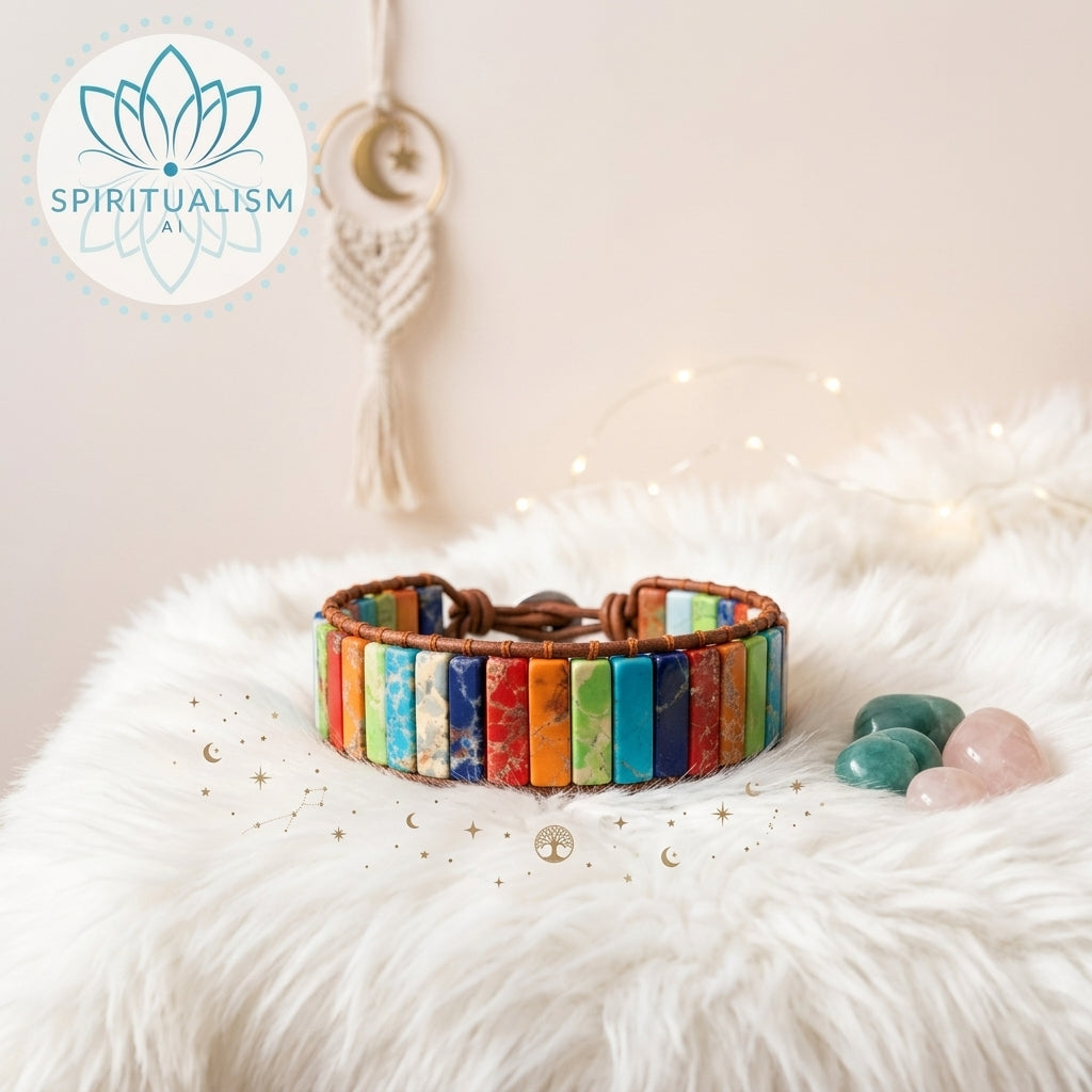 7 Chakra Imperial Jasper Bracelet | Natural Stone Leather Wrap | Spiritual Gift | Stardust Market