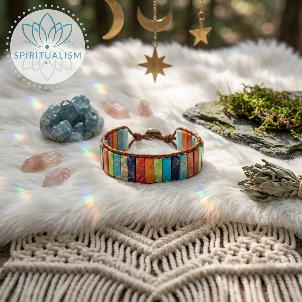 7 Chakra Imperial Jasper Bracelet | Natural Stone Leather Wrap | Spiritual Gift | Stardust Market