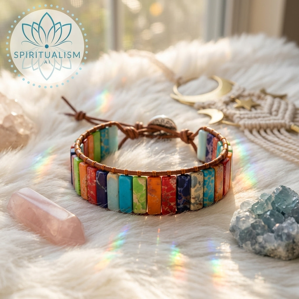 7 Chakra Imperial Jasper Bracelet | Natural Stone Leather Wrap | Spiritual Gift | Stardust Market