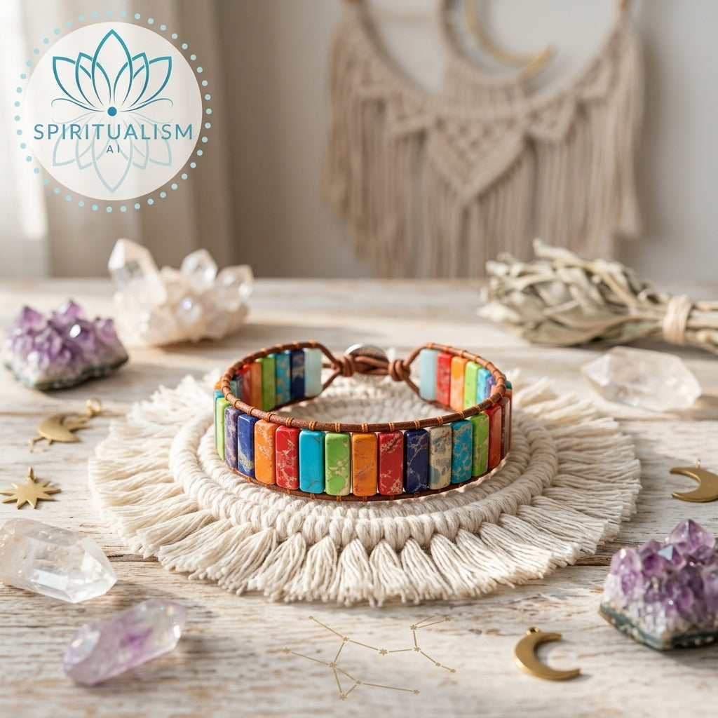 7 Chakra Imperial Jasper Bracelet | Natural Stone Leather Wrap | Spiritual Gift | Stardust Market