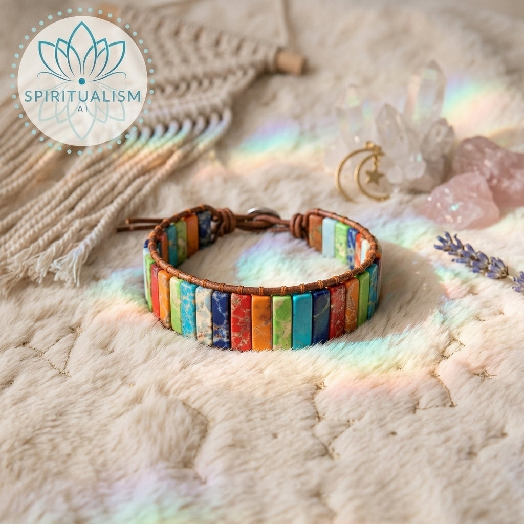 7 Chakra Imperial Jasper Bracelet | Natural Stone Leather Wrap | Spiritual Gift | Stardust Market