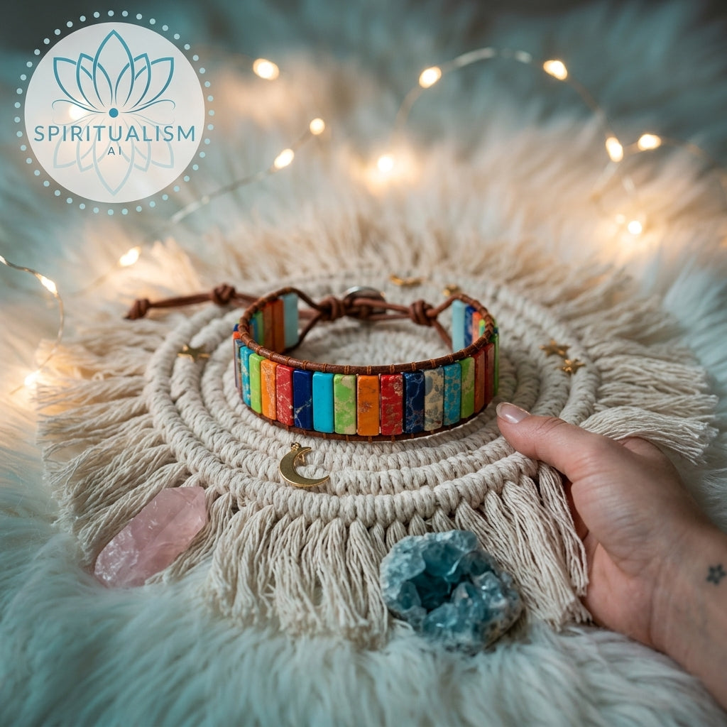7 Chakra Imperial Jasper Bracelet | Natural Stone Leather Wrap | Spiritual Gift | Stardust Market