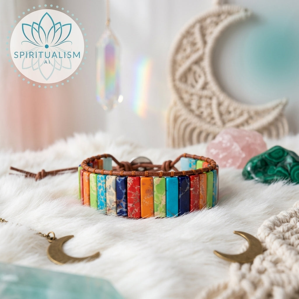 7 Chakra Imperial Jasper Bracelet | Natural Stone Leather Wrap | Spiritual Gift | Stardust Market