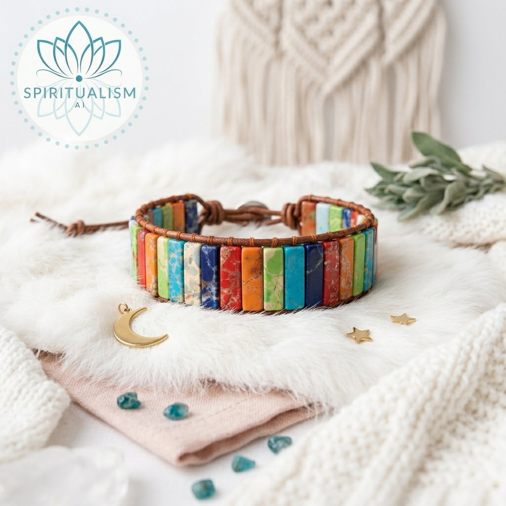 7 Chakra Imperial Jasper Bracelet | Natural Stone Leather Wrap | Spiritual Gift | Stardust Market