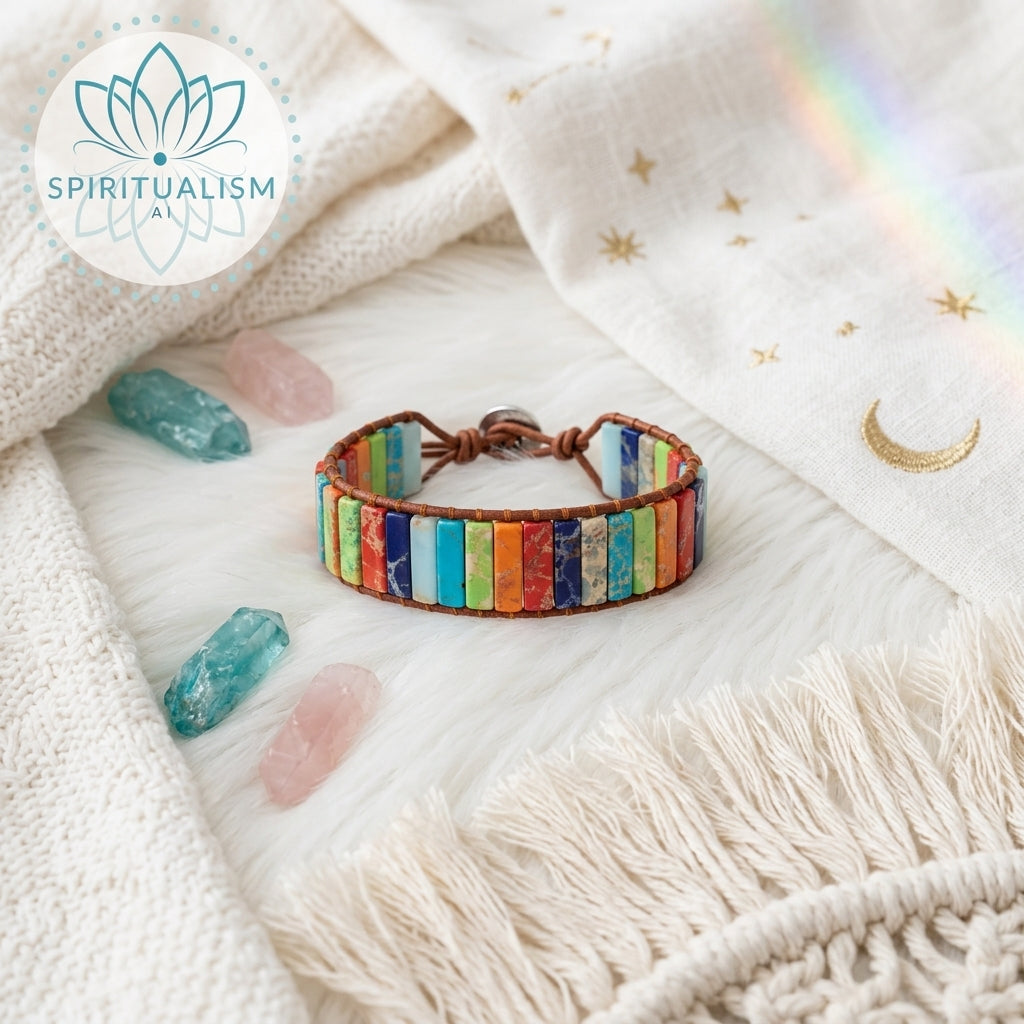 7 Chakra Imperial Jasper Bracelet | Natural Stone Leather Wrap | Spiritual Gift | Stardust Market