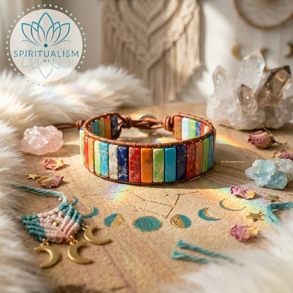 7 Chakra Imperial Jasper Bracelet | Natural Stone Leather Wrap | Spiritual Gift | Stardust Market