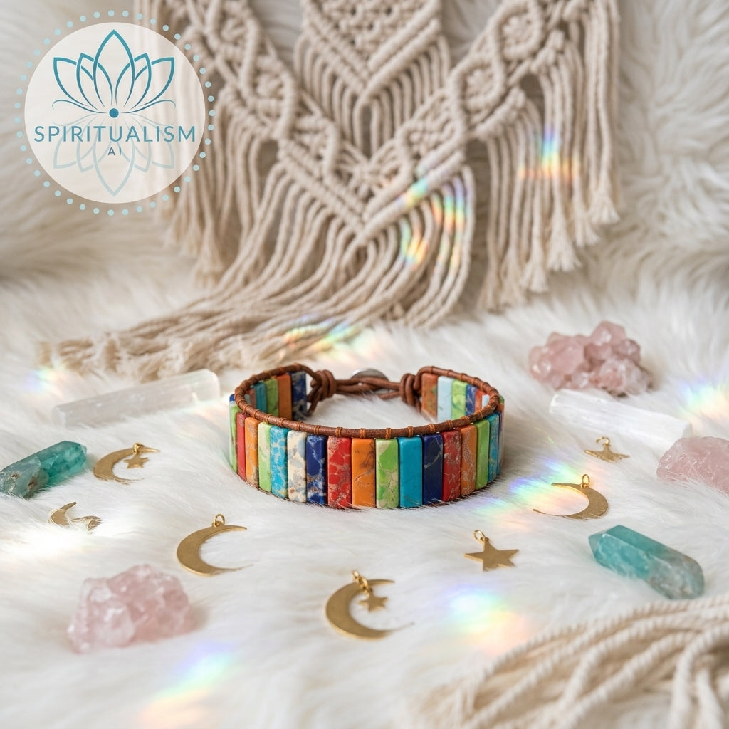 7 Chakra Imperial Jasper Bracelet | Natural Stone Leather Wrap | Spiritual Gift | Stardust Market